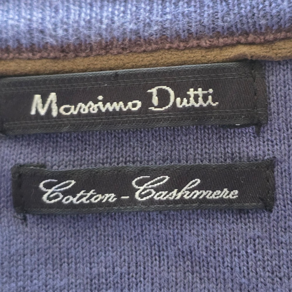 Massimo Dutti Mens Large 40 Blue Cotton Cashmere Striped Crew Neck Sweater - Picture 7 of 8